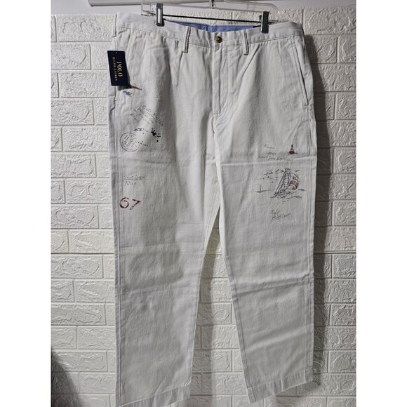 Polo Ralph Lauren Cotton Chino Pants Sailing Sailor Yacht Boating Artist Drawing - Picture 2 of 16